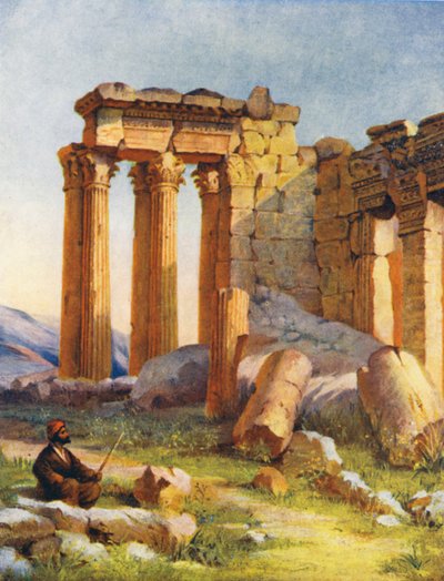El Pequeño Templo, Baalbek (litografía en color) de Margaret Thomas