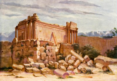 Pequeño templo de Baalbek, exterior (litografía en color) de Margaret Thomas