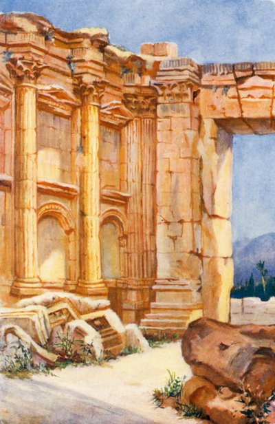 Templo de Baco, Baalbek, interior (litografía en color) de Margaret Thomas
