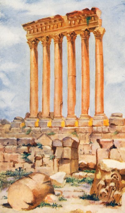 Templo de Júpiter, Baalbek (litografía en color) de Margaret Thomas