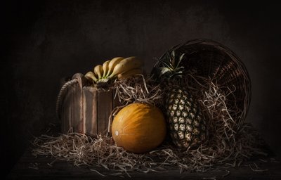 Naturaleza muerta tropical oscura de Margareth Perfoncio