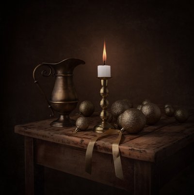 Naturaleza muerta a la luz de las velas doradas de Margareth Perfoncio
