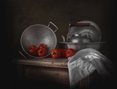 Naturaleza muerta en una cocina rústica de Margareth Perfoncio