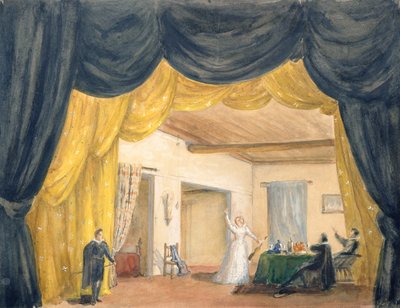 Escenografía de la ópera "El convidado de piedra" de Aleksandr Sergeyvich Dargomyzhsky de Margarita Genrichovna Genke Shifrina