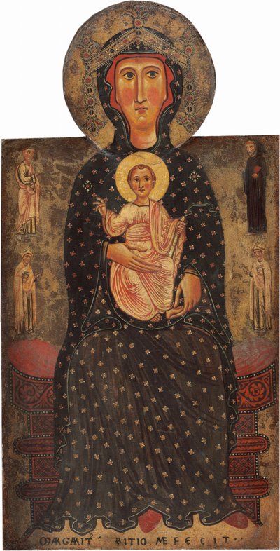 Madonna y Niño en el Trono con Cuatro Santos de Margaritone d