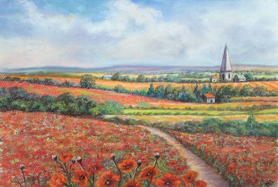 Campo de amapolas de Cotswold, 2022 (pastel) de Margo Starkey