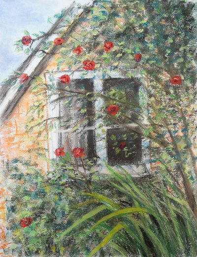 Rosas sobre ventana, 2022 (pastel) de Margo Starkey