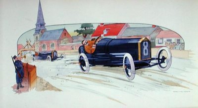 Un coche de carreras Peugeot en el Gran Premio de Francia de 1911 de Marguerite (fl.1909 14) Montaut