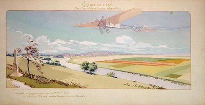 Conde Charles de Lambert en un Monoplano Bleriot vuela el Circuito Oeste, publicado por Mabileau, París de Marguerite (fl.1909 14) Montaut