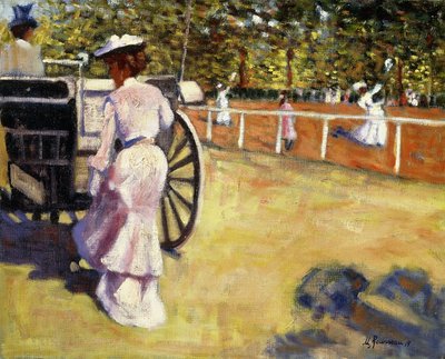 Una elegante dama entrando en un vagón de Marguerite Rousseau