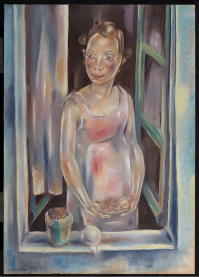 Muchacha en una ventana abierta, c.1924 (pastel sobre papel) de Maria Blanchard