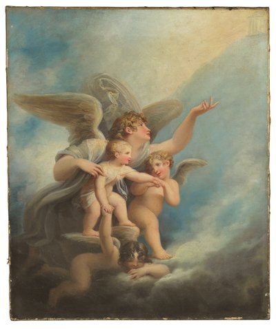 Un ángel y putti acompañando el alma de un niño al cielo de Maria Hadfield Cosway