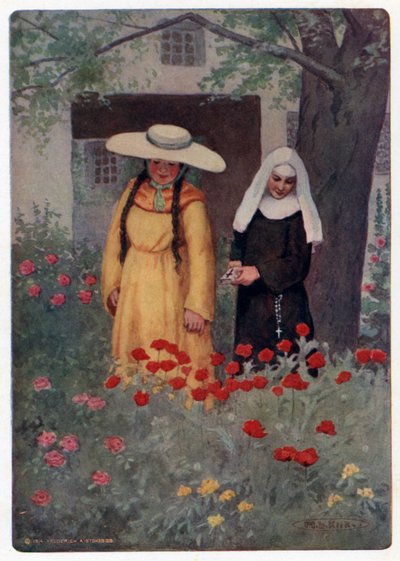 Cuentos de Canterbury de Chaucer: La esposa de Bath camina en primavera (litografia en color) de Maria Louise Kirk