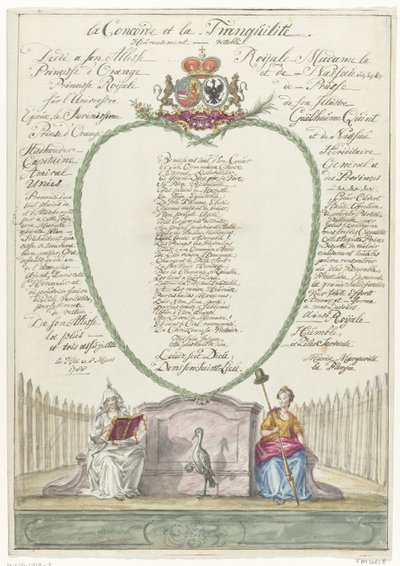 Verso para la princesa Guillermina en el cuadragésimo cumpleaños del príncipe Guillermo V, 1788 la Concorde et la Tranquilité (título sobre objeto) de Maria Margaretha la Fargue