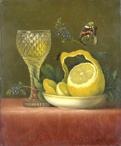 Bodegón con limón y vidrio tallado de Maria Margaretha van Os