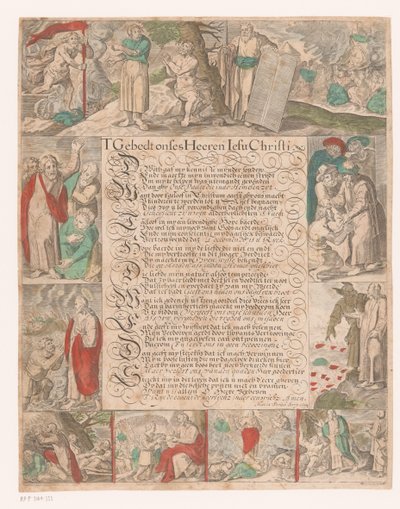 Texto caligrafiado con escenas de la vida de Cristo
T Oración de nuestro Señor Iesu Christi (título en el objeto) de Maria Strick Becq