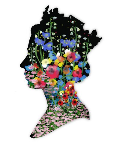 Su Majestad la Reina Isabel II, Homenaje floral, 2022 (acuarela, digital) de Marianna Kulukundis