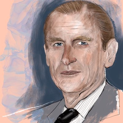 Príncipe Felipe, Duque de Edimburgo, 2021 (acuarela y digital) de Marianna Kulukundis