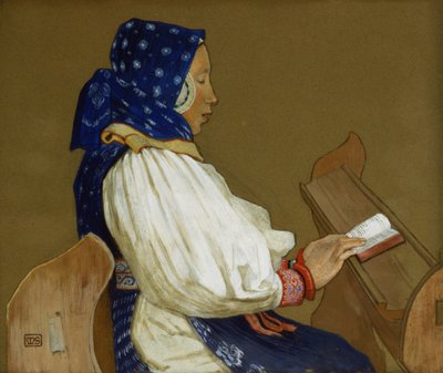 Una mujer eslovaca en oración, Vazcecz, Hungría, 1907 de Marianne Stokes
