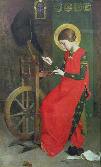 Santa Isabel de Hungría hilando lana para los pobres, c. 1895 de Marianne Stokes
