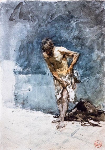 Hombre en taparrabos, hacia 1871 (acuarela sobre papel) de Mariano Fortuny