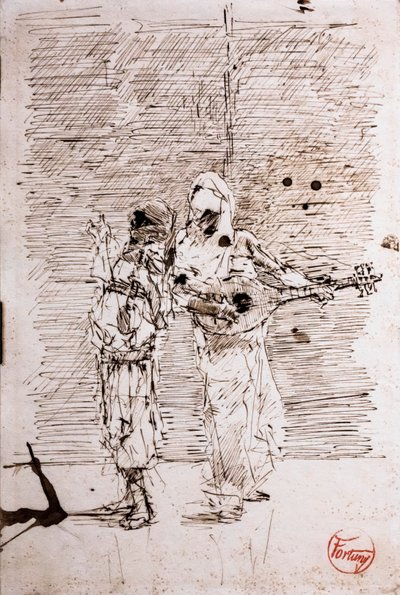 Dos músicos árabes, hacia 1871 (pluma y tinta negra sobre papel) de Mariano Fortuny