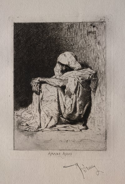 Árabe sentado, con las manos cruzadas sobre las rodillas de Mariano José María Bernardo Fortuny y Carbó