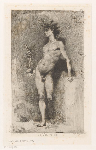 Hombre desnudo con Nikè
La Victoire (título en el objeto) de Mariano José María Bernardo Fortuny y Carbó