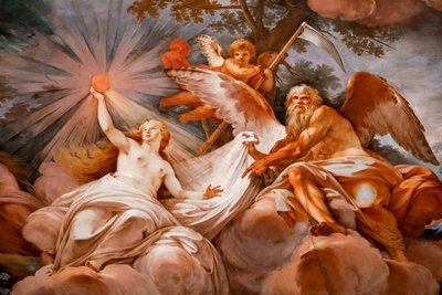 Rómulo es recibido en el Olimpo por Júpiter. Detalle de “Apoteosis de Rómulo" 1775 -1779, fresco de Mariano Rossi