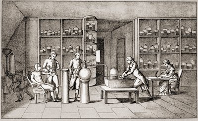 Antoine Laurent de Lavoisier (1743-1794), químico francés realizando un experimento sobre la respiración del hombre en reposo. Dibujo de la Sra. Lavoisier. París siglo XVIII. Colección Leemage. de Marie Anne Pierrette Lavoisier