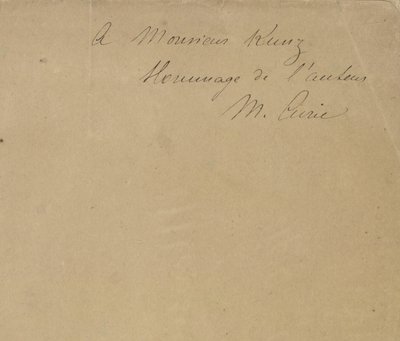 A Monsieur Kunz Homenaje del autor M. Curie. de Marie Curie
