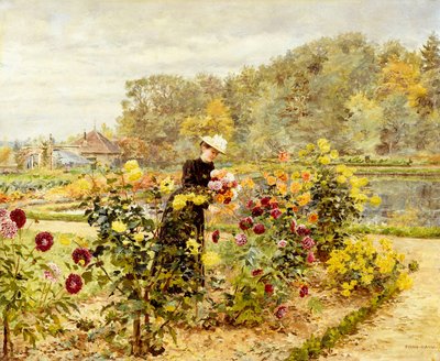 Una mujer elegante en un jardín de rosas de Marie Francois Firmin Girard