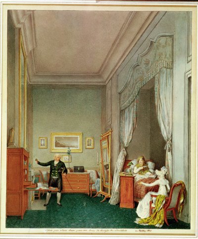 El dormitorio de la emperatriz con la duquesa de Montebello y Jean-Nicolas Corvisart (1755-1821) octubre de 1813 de Marie Louise de Hapsburg Lorraine