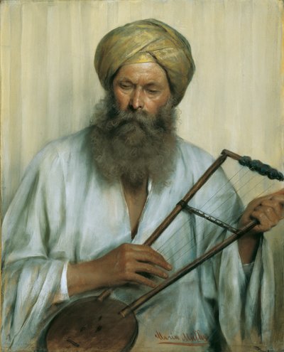 Oriental en caftán blanco y turbante amarillo de Marie Müller