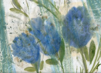 Flores azules, 2020 (técnica mixta sobre papel A4) de Marina Falco