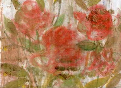 Rosas rojas 3, 2020 (óleo y técnica mixta sobre papel A4) de Marina Falco