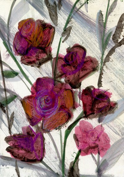 Roses, 2020 (técnica mixta sobre papel A4) de Marina Falco