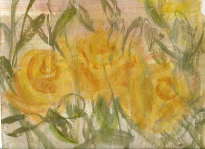 Roses gialle 1, 2020 (óleo y técnica mixta sobre papel A4) de Marina Falco