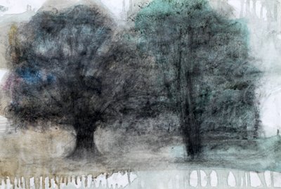 Dos árboles, 2023 (óleo y carboncillo sobre papel) de Marina Falco
