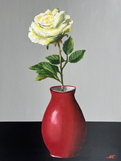 Rosa blanca en un jarrón rojo de Marina Kozyr