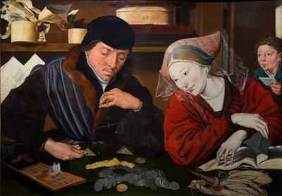El banquero y su mujer de Marinus van (follower of) Reymerswaele
