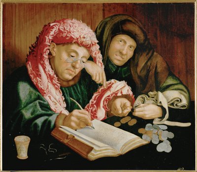 El cambista, según Reymerswaele (pintura sobre madera de roble) de Marinus van Reymerswaele