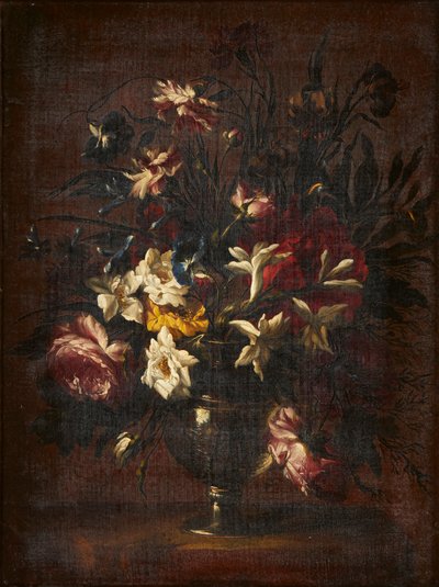 Naturaleza muerta de flores en un jarrón de cristal (óleo sobre lienzo) de Mario (attr.to) Nuzzi