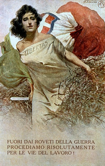 Dibujo de una alegoría de Italia liberada del yugo de la Primera Guerra Mundial de Mario Borgoni