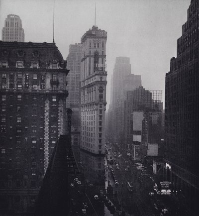 Manhattan: Lluvia sobre Times Square (foto en blanco y negro) de Mario Bucovich