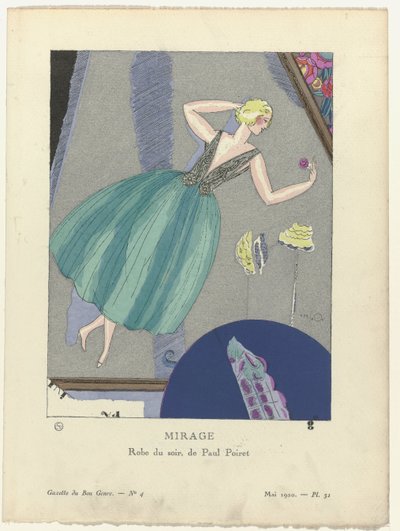 Gazette du Bon Ton, 1920 - No. 4, Pl. 31: Mirage / Evening dress, de Paul Poiret. (título en el objeto) de Mario Simon