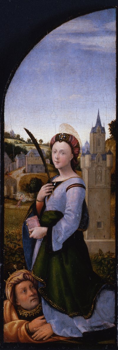 Tríptico: Santa Bárbara y su padre Dióscuro, 1500 de Mariotto Albertinelli