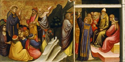 Predela: San Esteban ante el Sumo Sacerdote y los Ancianos del Sanedrín de Mariotto di Nardo