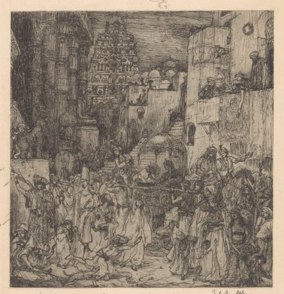 La multitud llenó las calles de grave alegría de Marius Bauer (signed by artist)