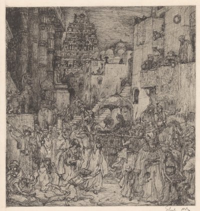 La multitud llenó las calles de grave alegría de Marius Bauer (signed by artist)